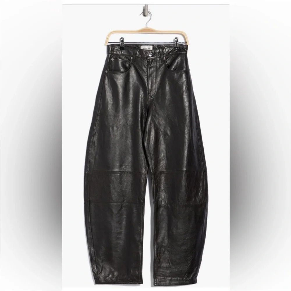 FRAME Denim Black Leather The Bubble High-Waist Luxury Designer NWT Size 25 - Picture 12 of 13